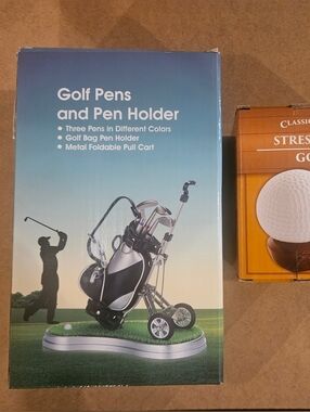 Golf Bag Pen Holder And Golf Stress Ball Set